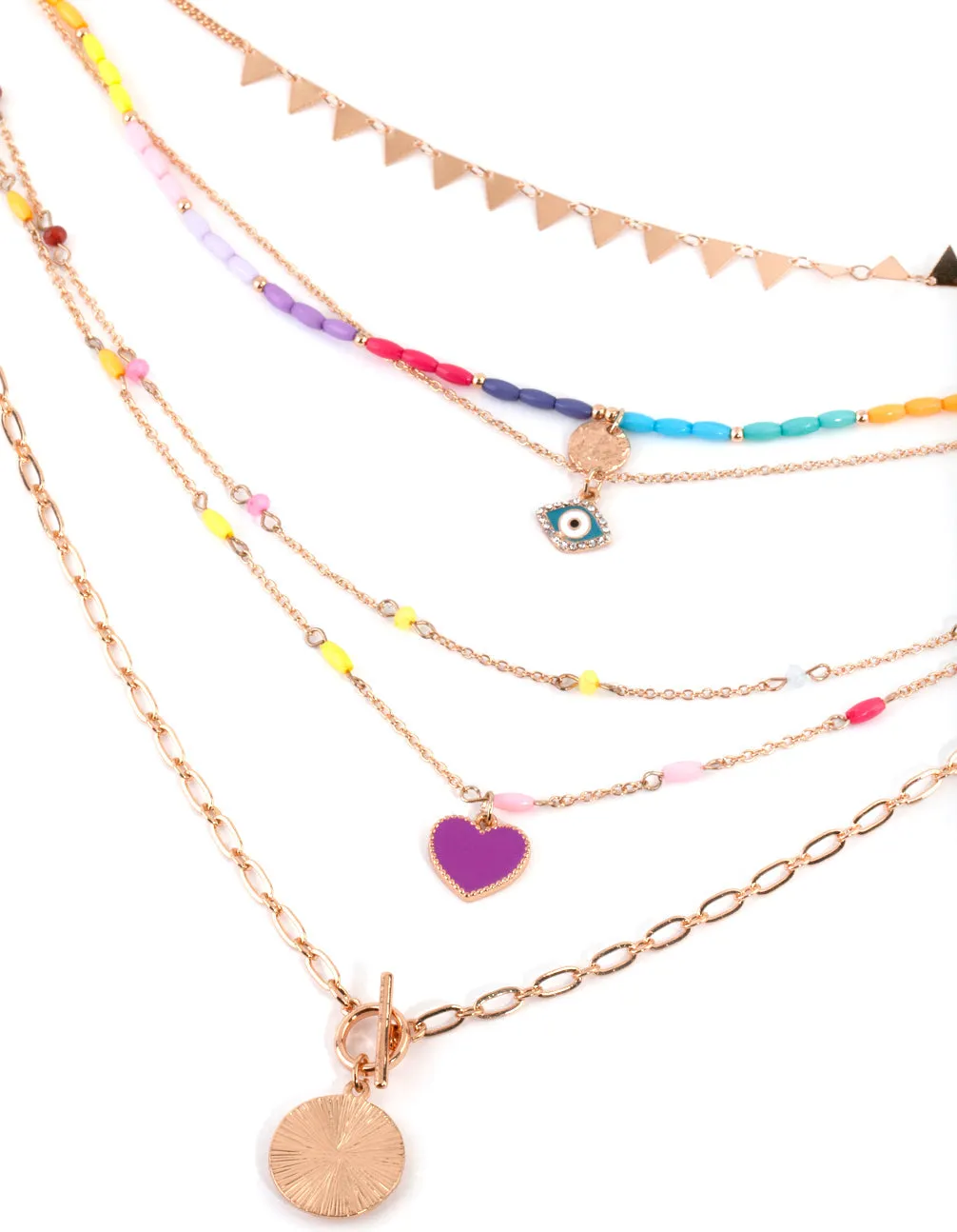 Gold Colourful Evil Eye Necklace 6-Pack
