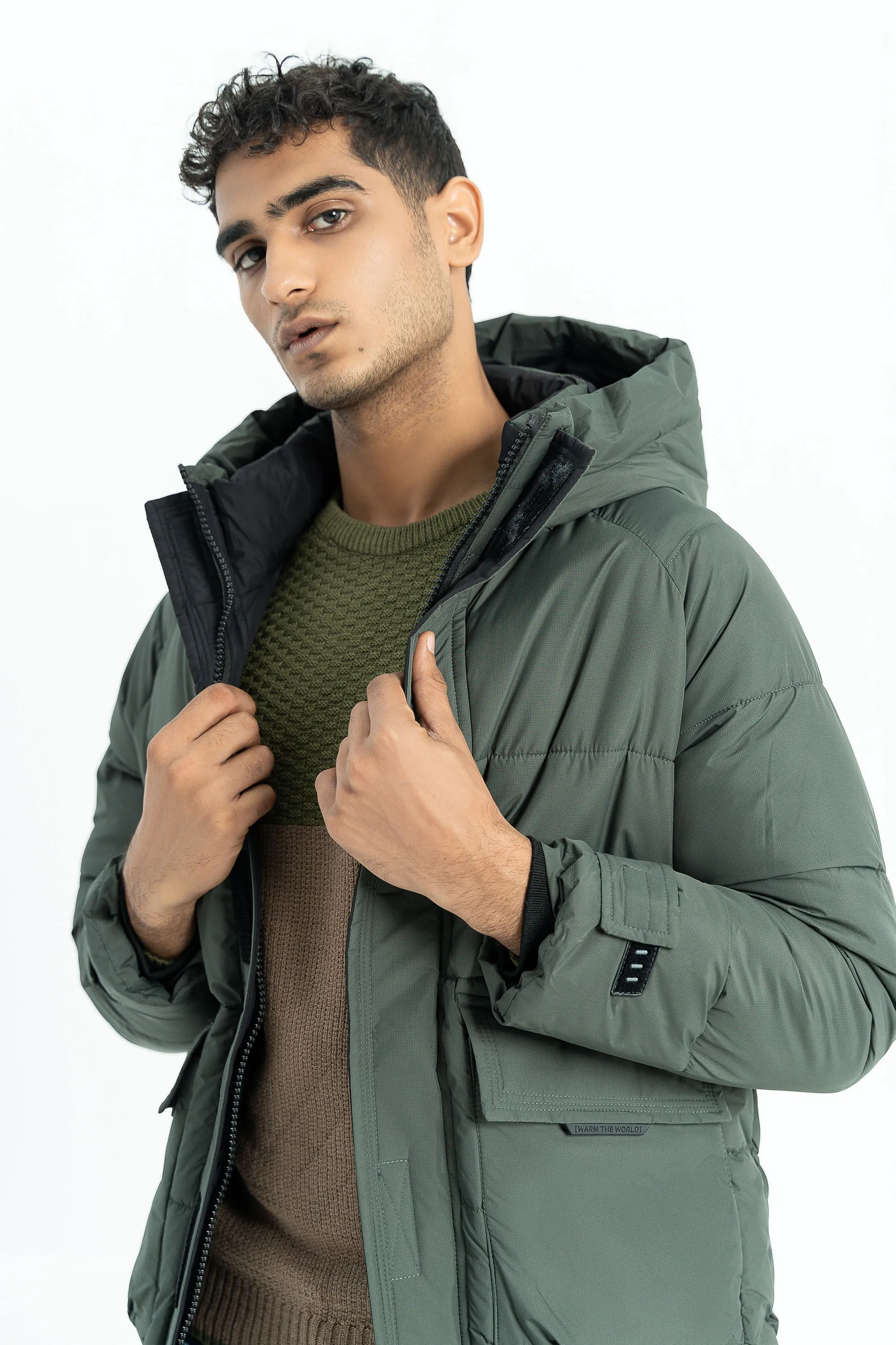 Green Puffy Bomber Jacket
