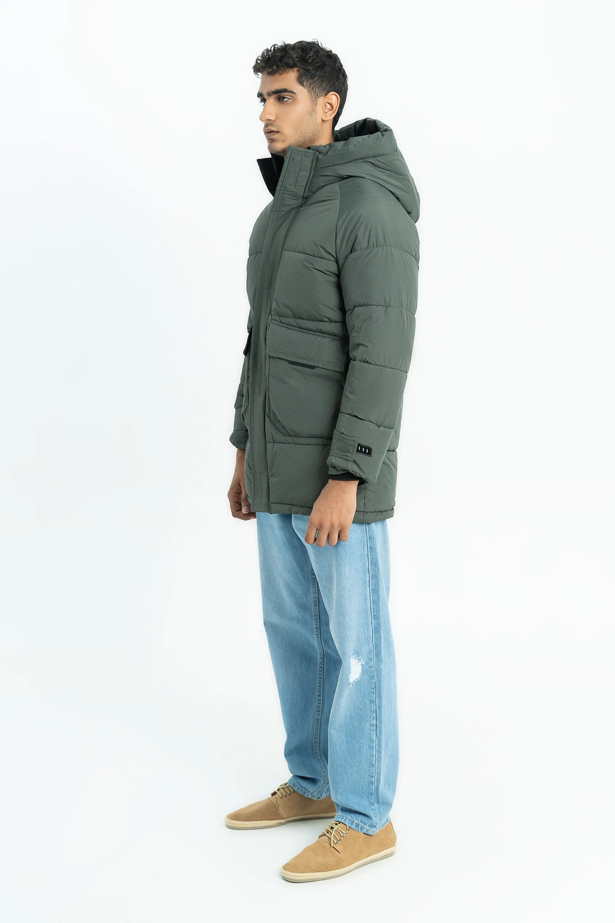 Green Puffy Bomber Jacket