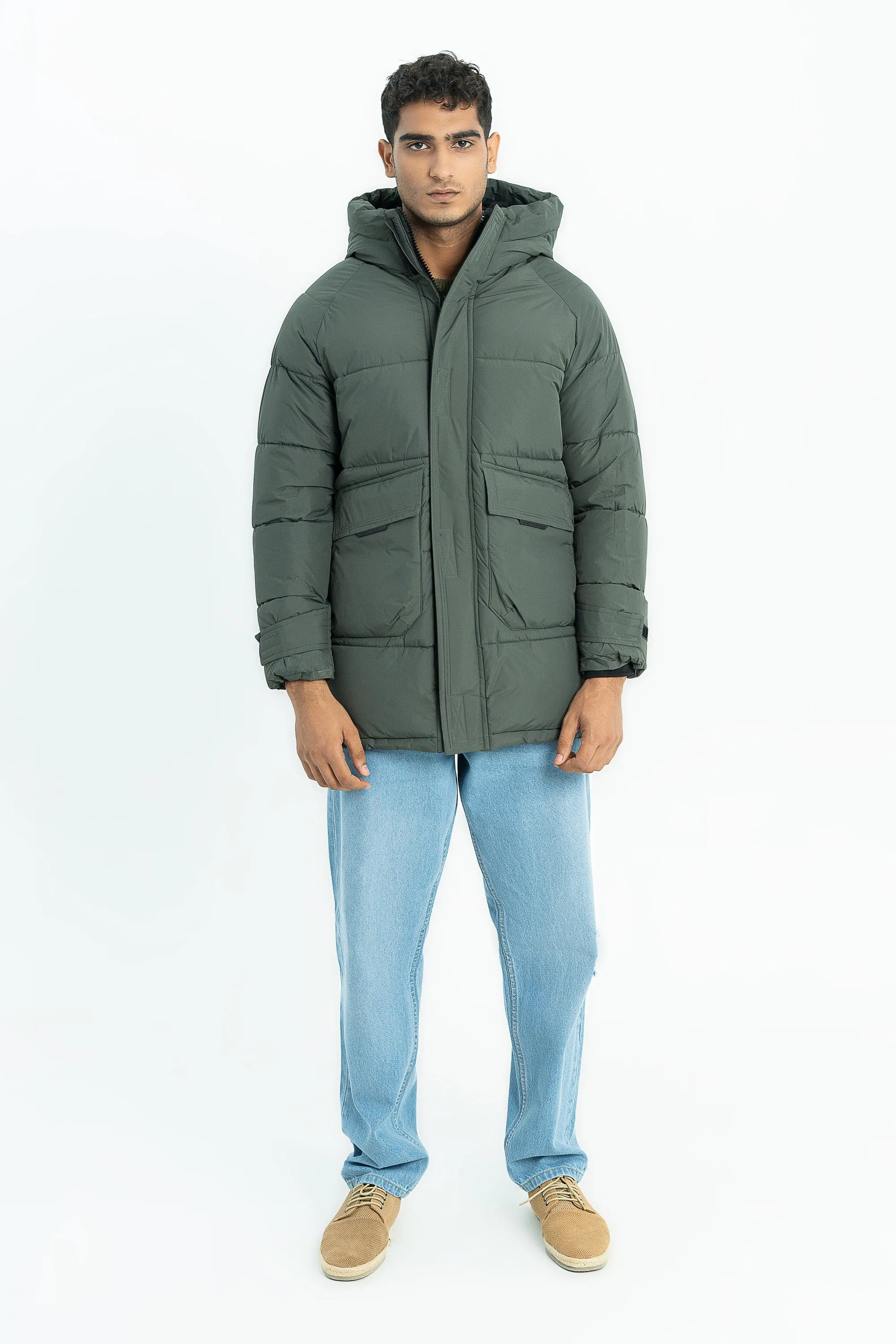 Green Puffy Bomber Jacket