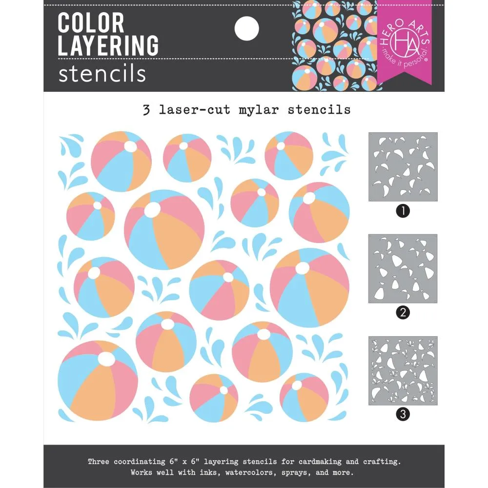 Hero Arts Colour Layering Stencil Set 6"X6" Beach Ball