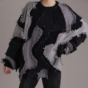 Hit Color Pullover Sweatershirts For Women Round Neck Long Sleeves Loose Designer Sweatershirt Female Fashion