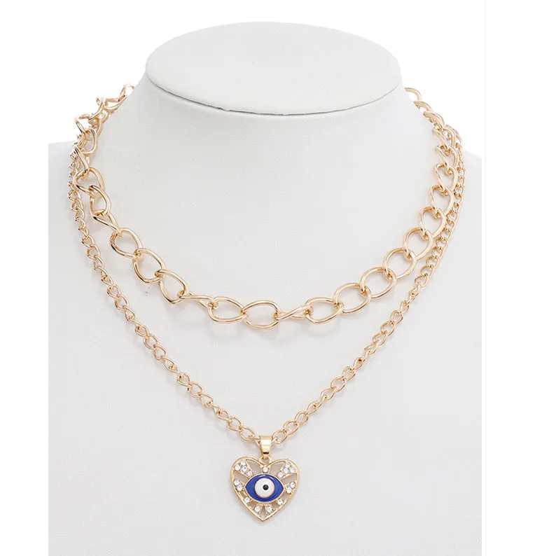 JAN40407 - Layered Evil Eye Necklace