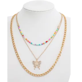 JAN42253 - Layered Beaded Butterfly Necklace