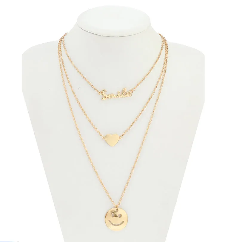 JAN43772 - Layered Smiley Face Necklace