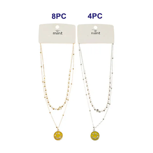 JAN44197 - Smiley Face Pearl Layered Necklace