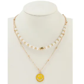 JAN44197 - Smiley Face Pearl Layered Necklace