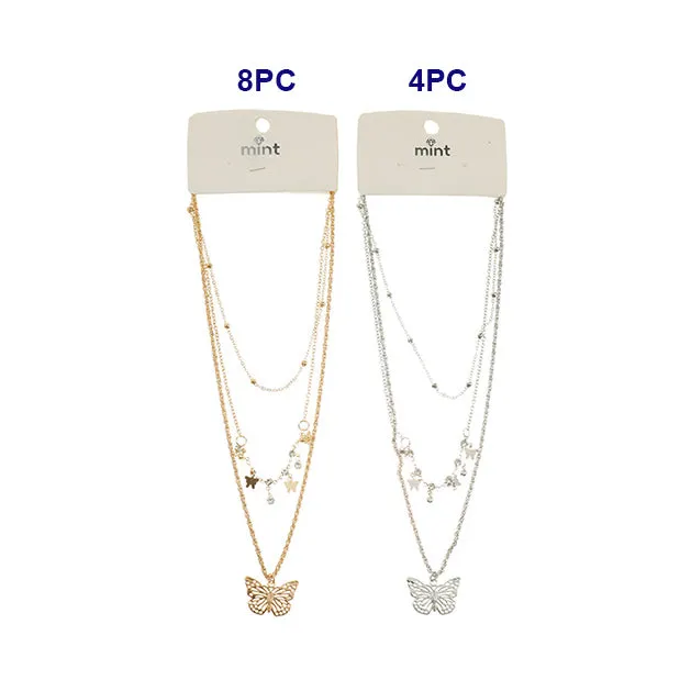 JAN45325 - Filigree Butterfly Layered Chain Necklace