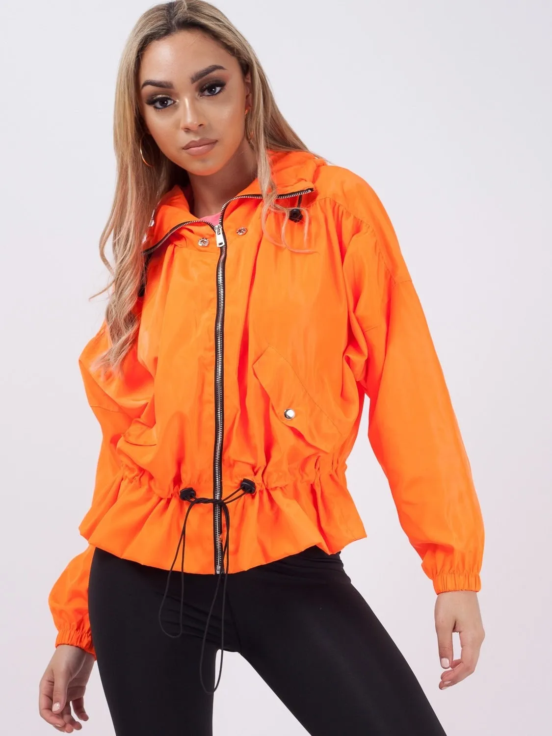 Kids Neon Orange High Neck Hooded Festival Jacket - Parker