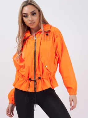 Kids Neon Orange High Neck Hooded Festival Jacket - Parker