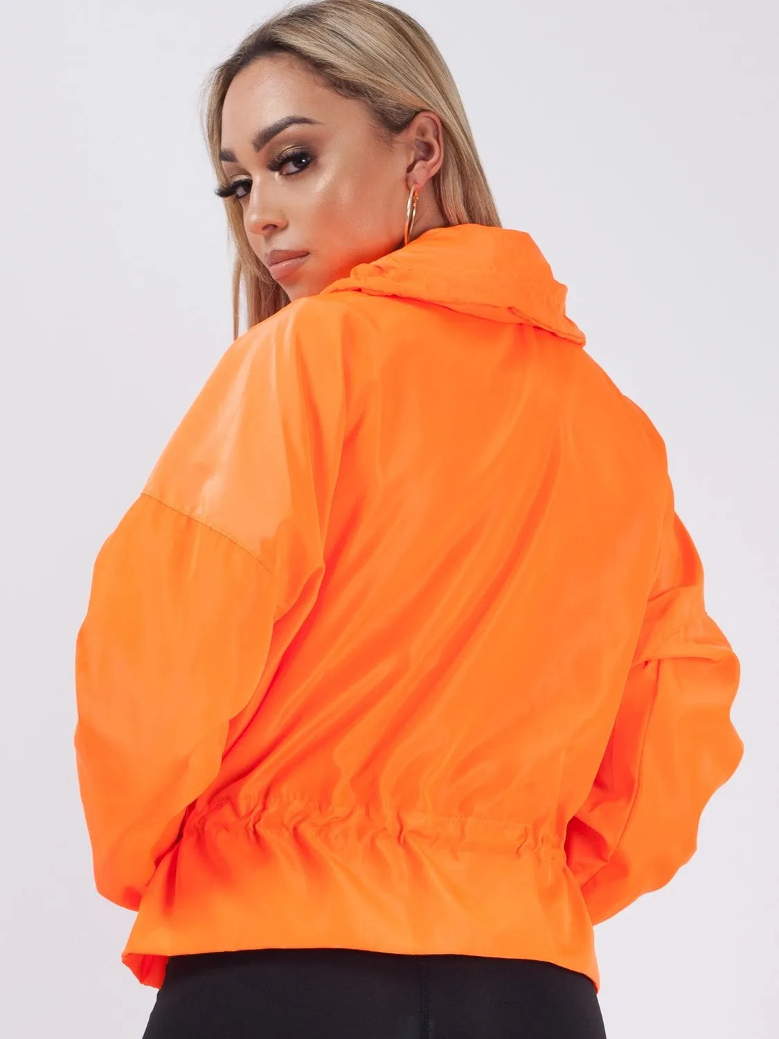 Kids Neon Orange High Neck Hooded Festival Jacket - Parker