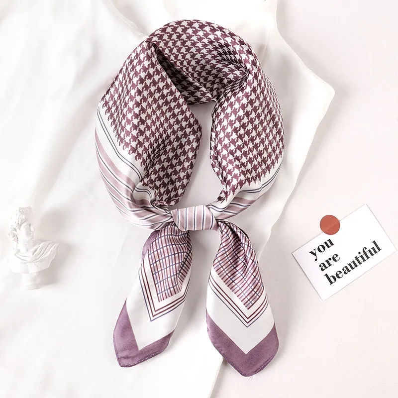 Lady Glams  Luxury Brand Silk Square Plaid Scarf