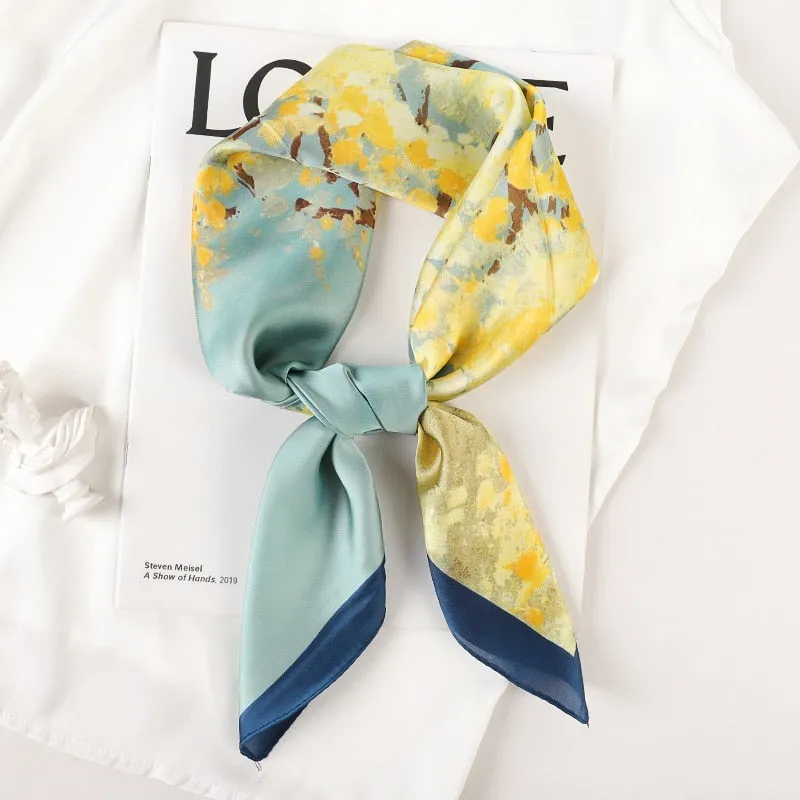 Lady Glams  Luxury Brand Silk Square Plaid Scarf
