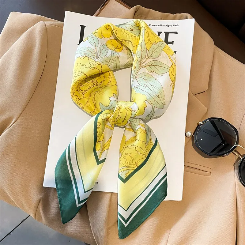 Lady Glams  Luxury Brand Silk Square Plaid Scarf