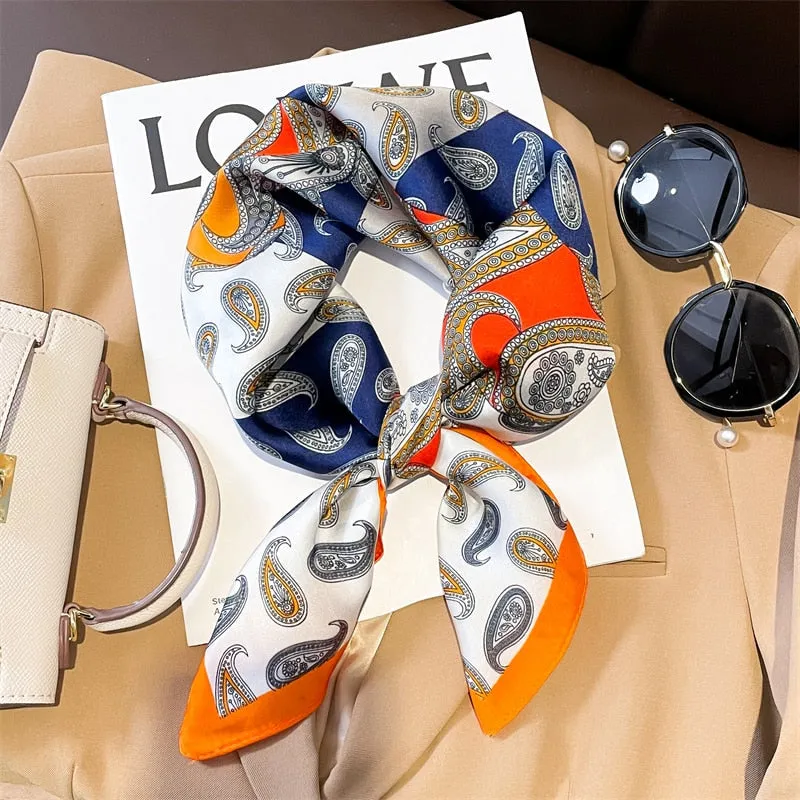 Lady Glams  Luxury Brand Silk Square Plaid Scarf