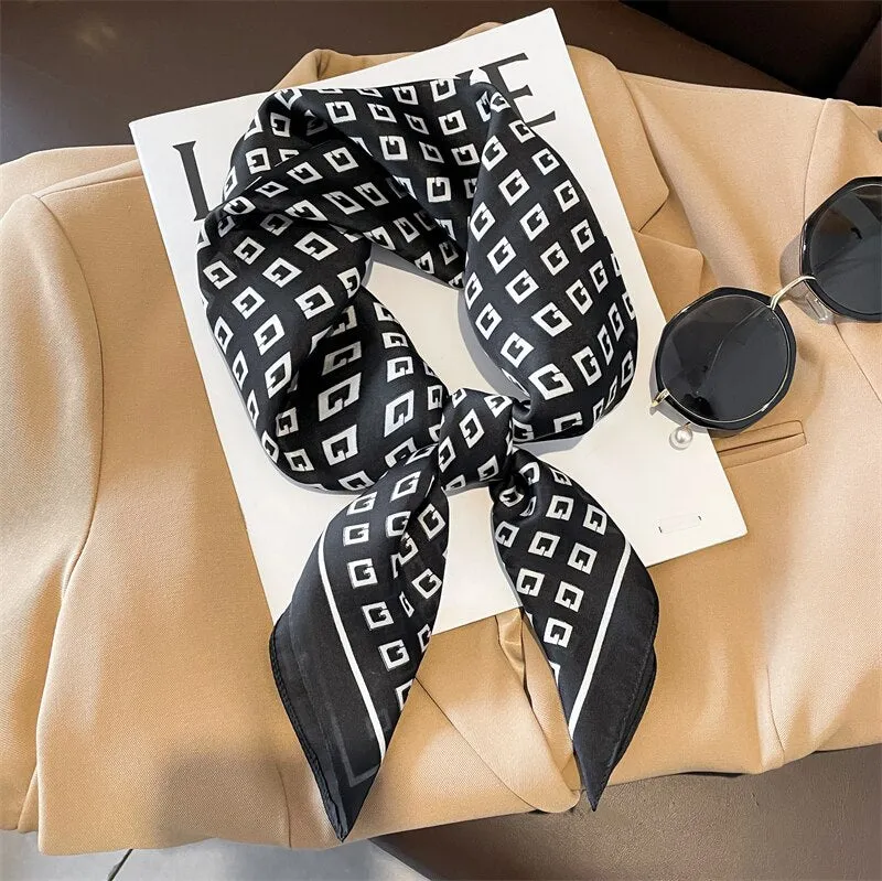 Lady Glams  Luxury Brand Silk Square Plaid Scarf