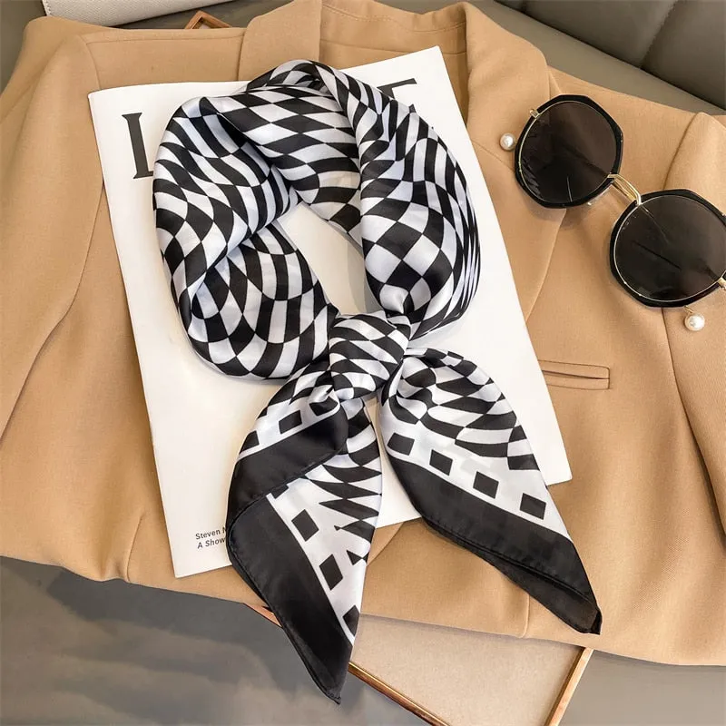 Lady Glams  Luxury Brand Silk Square Plaid Scarf