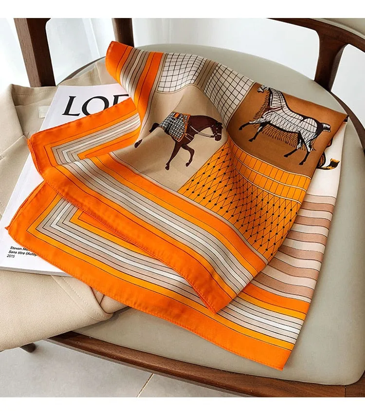 Lady Glams  Luxury Brand Silk Square Plaid Scarf