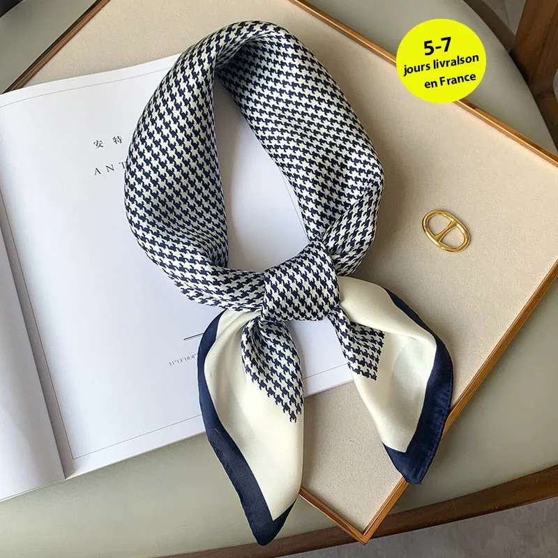 Lady Glams  Luxury Brand Silk Square Plaid Scarf