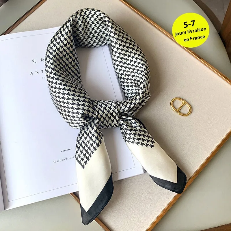 Lady Glams  Luxury Brand Silk Square Plaid Scarf