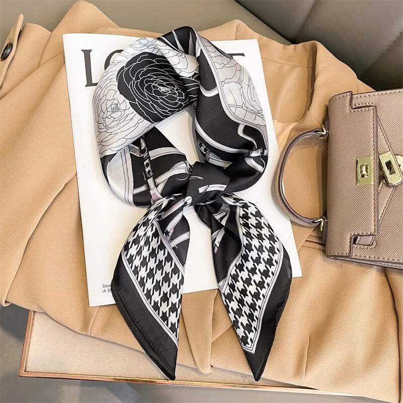 Lady Glams  Luxury Brand Silk Square Plaid Scarf