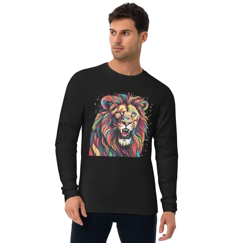 Lion with Paint Splash Mens Fitted Long Sleeve Shirt