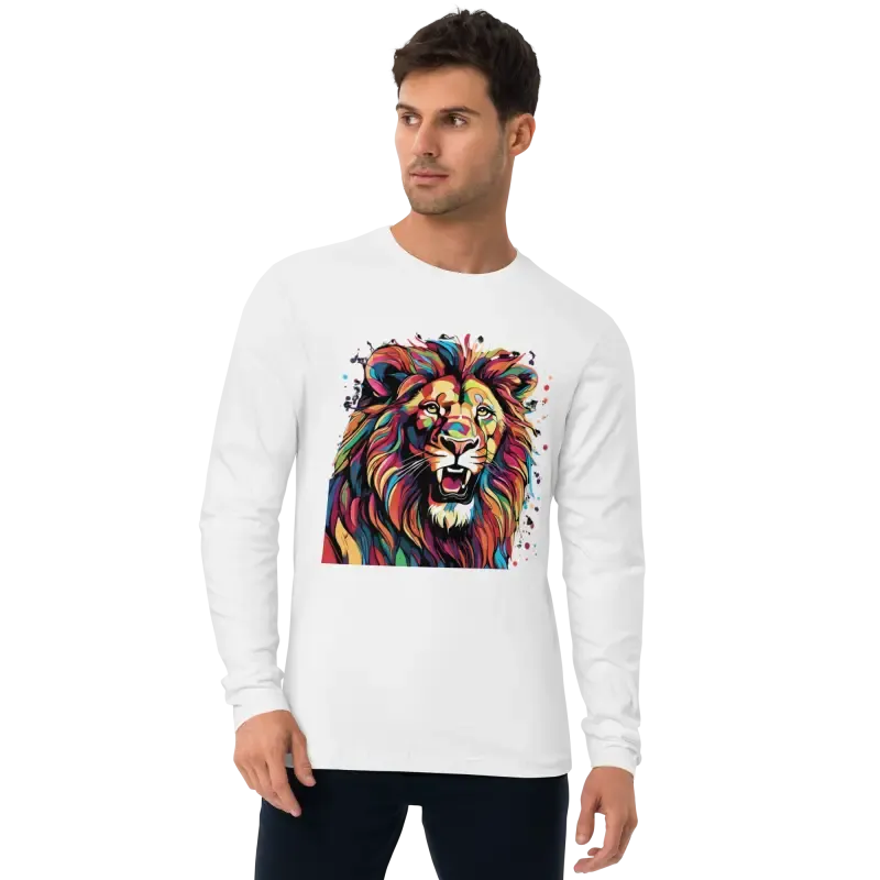 Lion with Paint Splash Mens Fitted Long Sleeve Shirt
