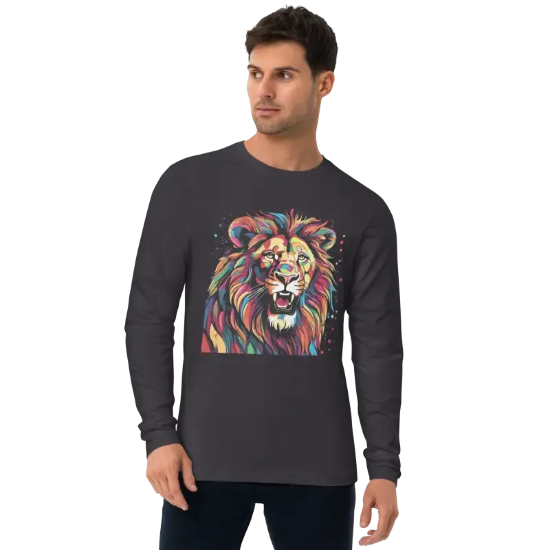Lion with Paint Splash Mens Fitted Long Sleeve Shirt