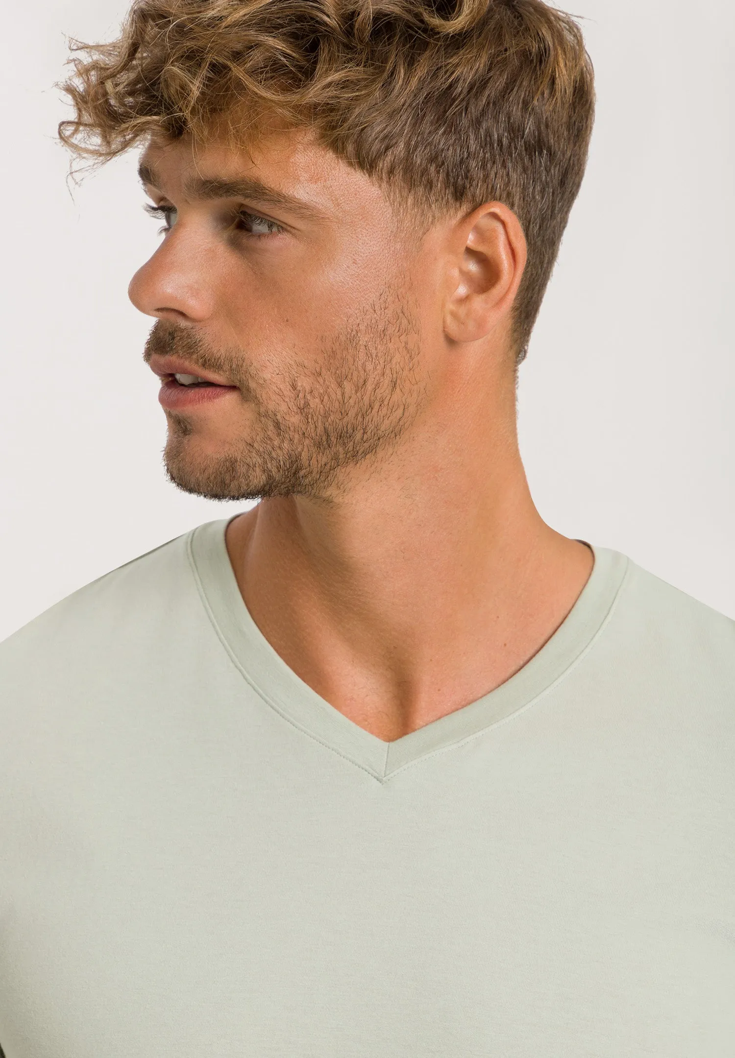 Living Shirts Jersey Cotton V-Neck T-Shirt | Mineral Green 75051-2168