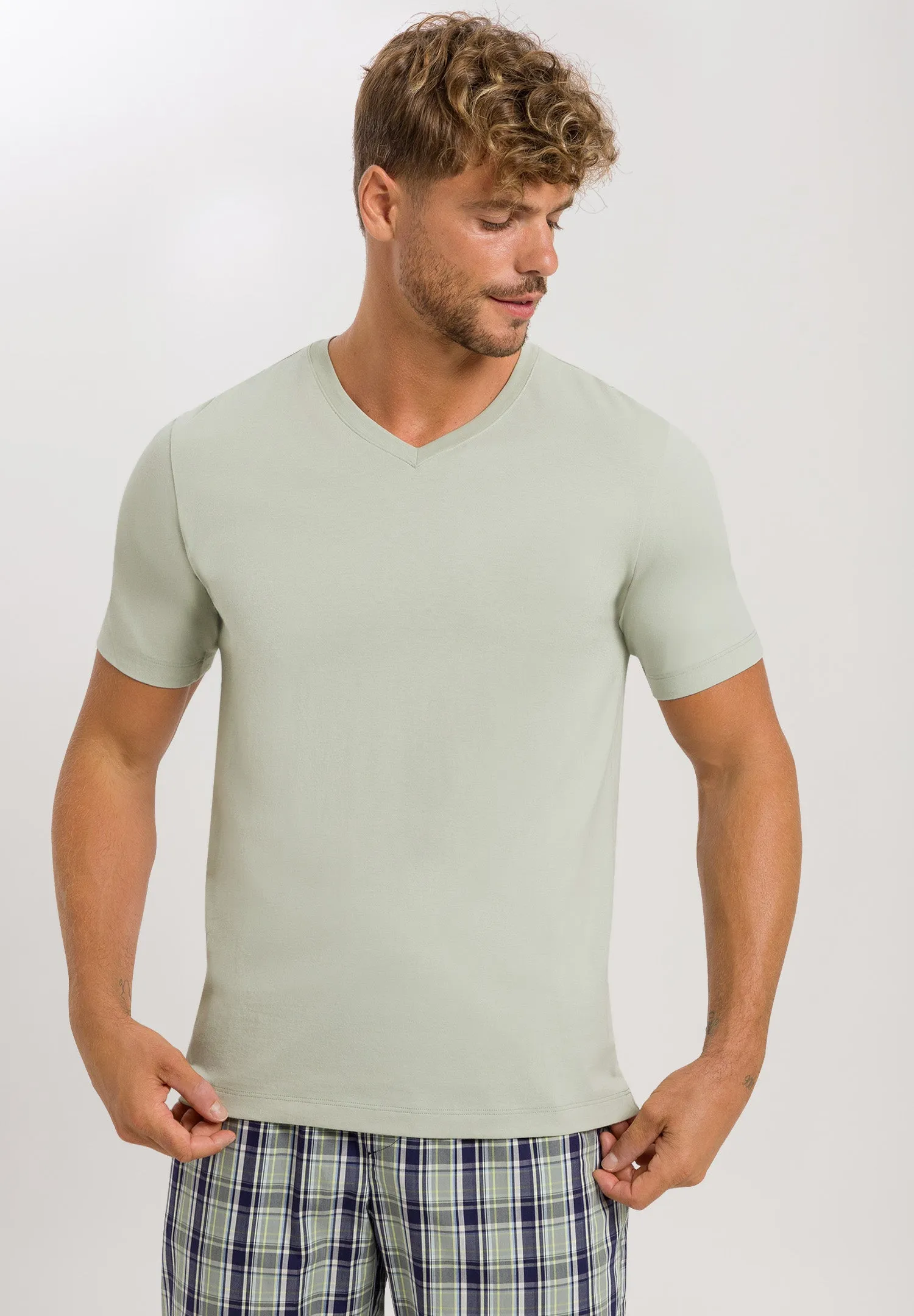 Living Shirts Jersey Cotton V-Neck T-Shirt | Mineral Green 75051-2168