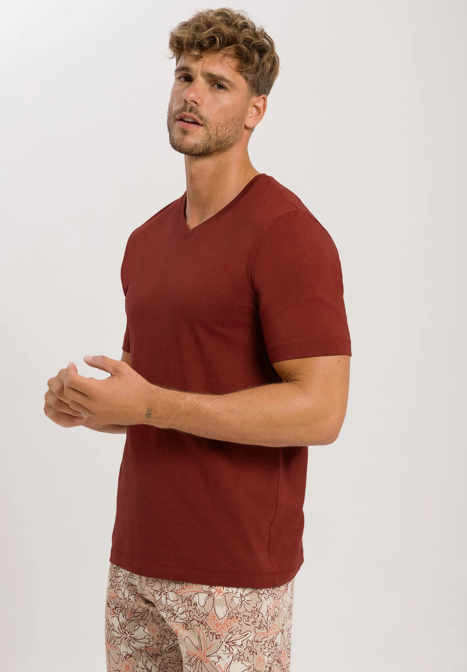 Living Shirts Jersey Cotton V-Neck T-Shirt | Russet Brown 75051-2750