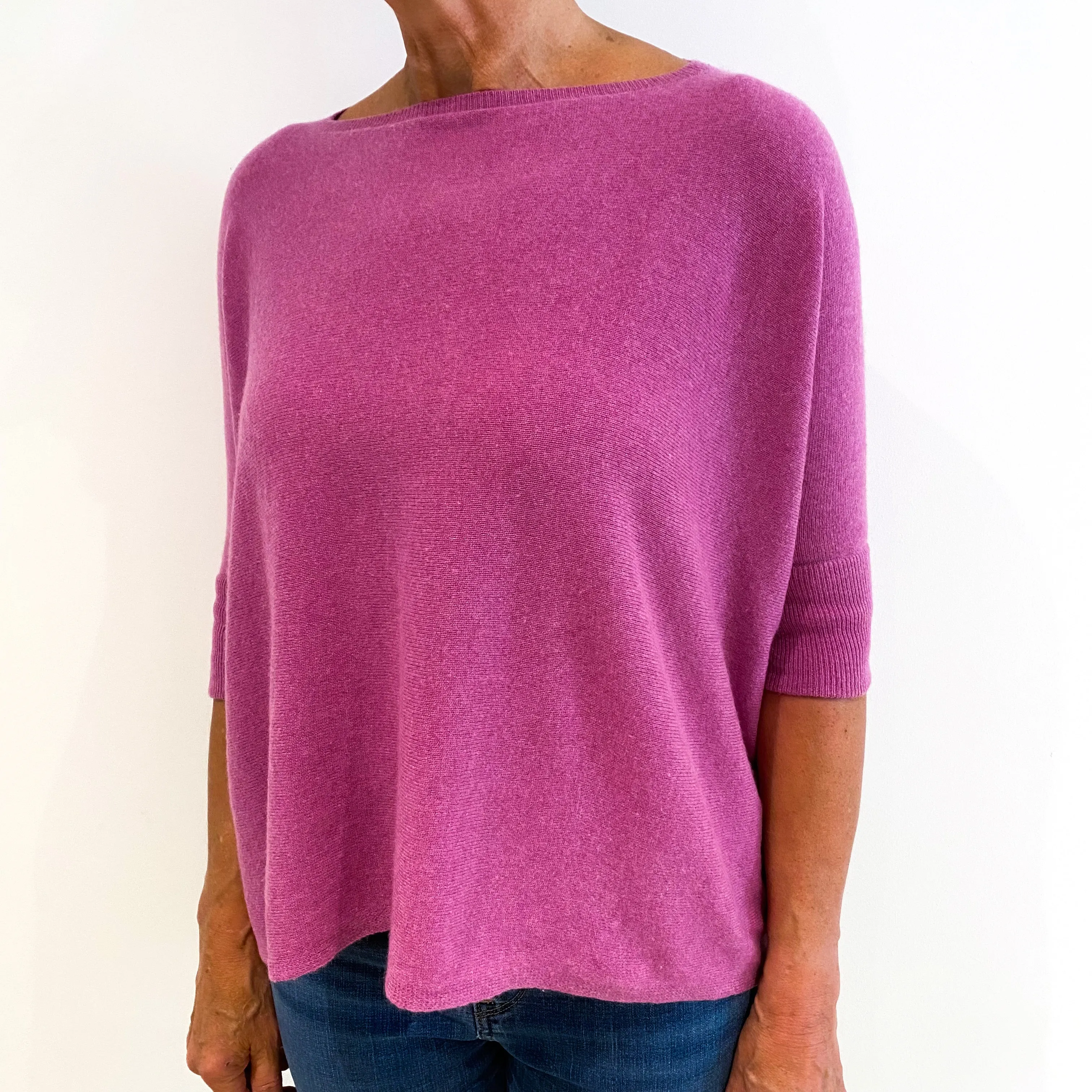Loganberry Pink 3/4 Sleeve Cashmere Crew Neck Jumper Medium