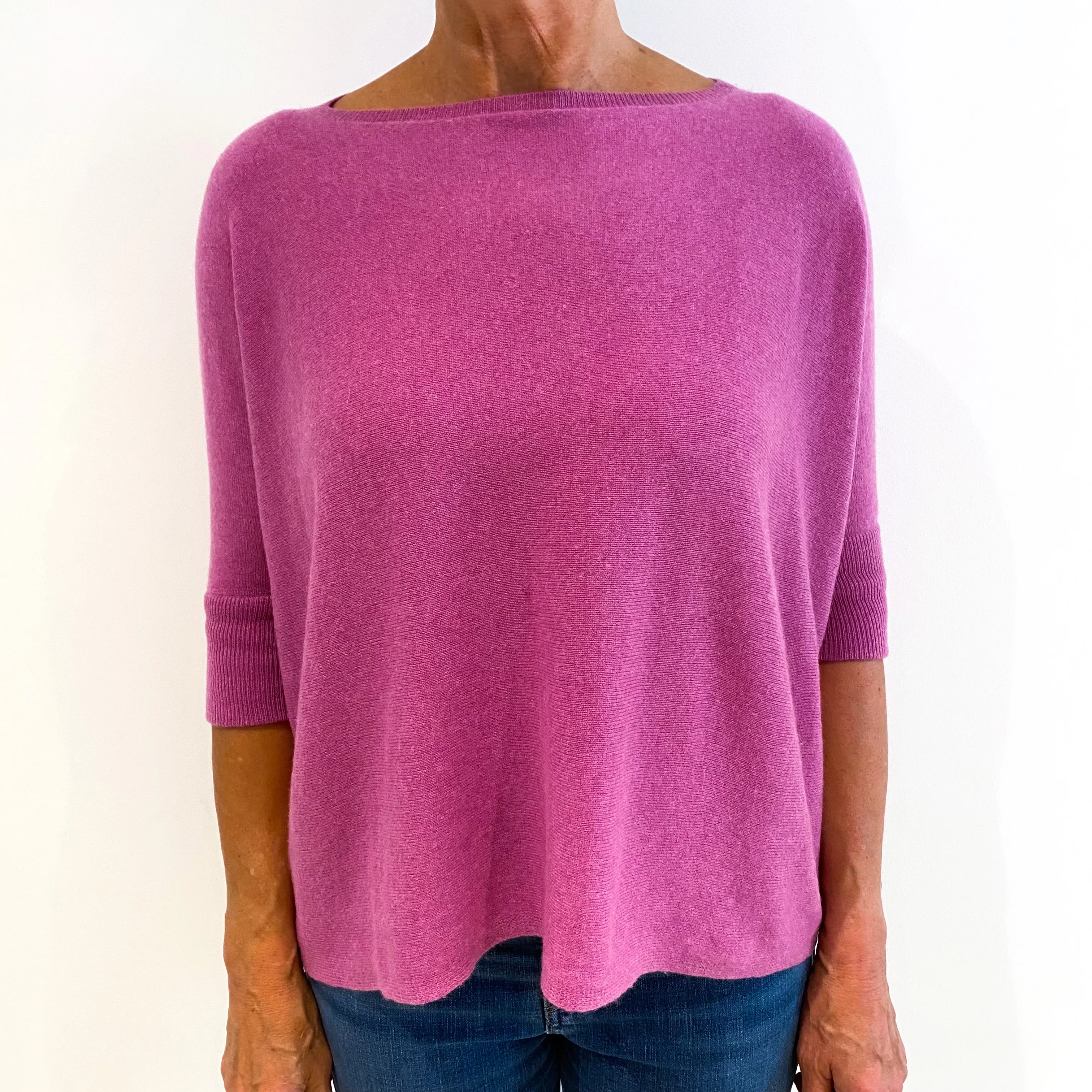 Loganberry Pink 3/4 Sleeve Cashmere Crew Neck Jumper Medium