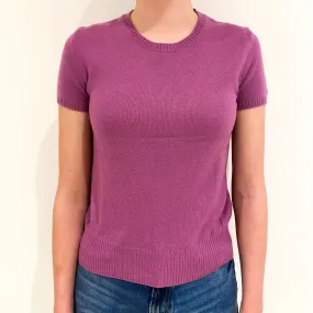 Loganberry Pink Short Sleeved Cashmere Crew Neck Jumper Extra Small