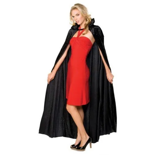 Long Black Crushed velvet CAPE - Black
