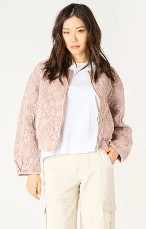 Long Sleeve Floral Quilted Bomber Jacket - Faded Rose