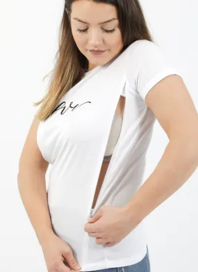LOVE Breastfeeding T-shirt with Zips - White (Organic Cotton)
