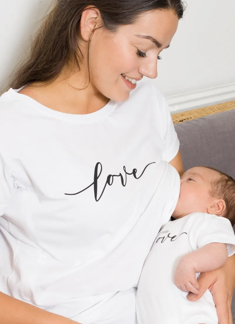 LOVE Breastfeeding T-shirt with Zips - White (Organic Cotton)