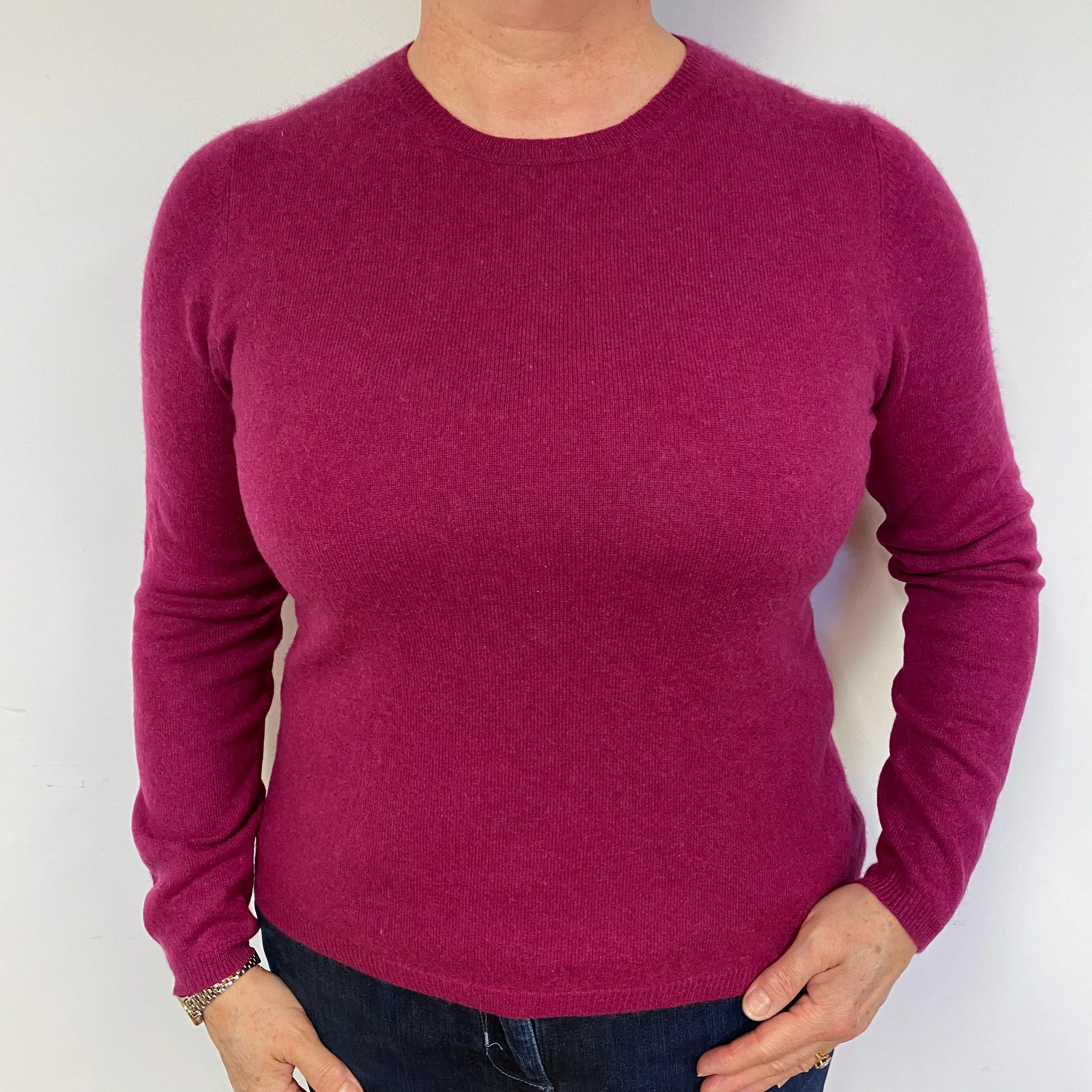 Magenta Pink Cashmere Crew Neck Jumper Large