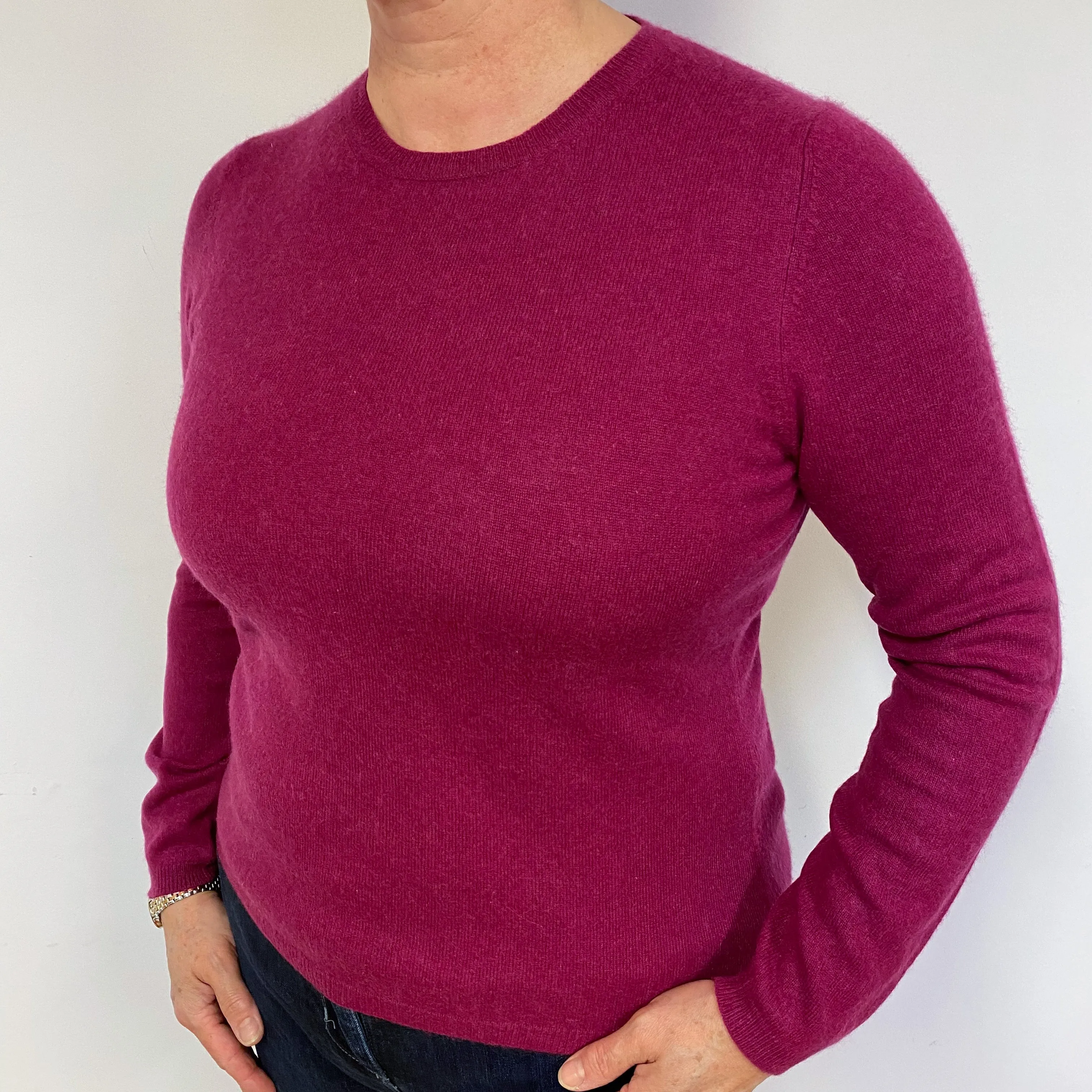 Magenta Pink Cashmere Crew Neck Jumper Large