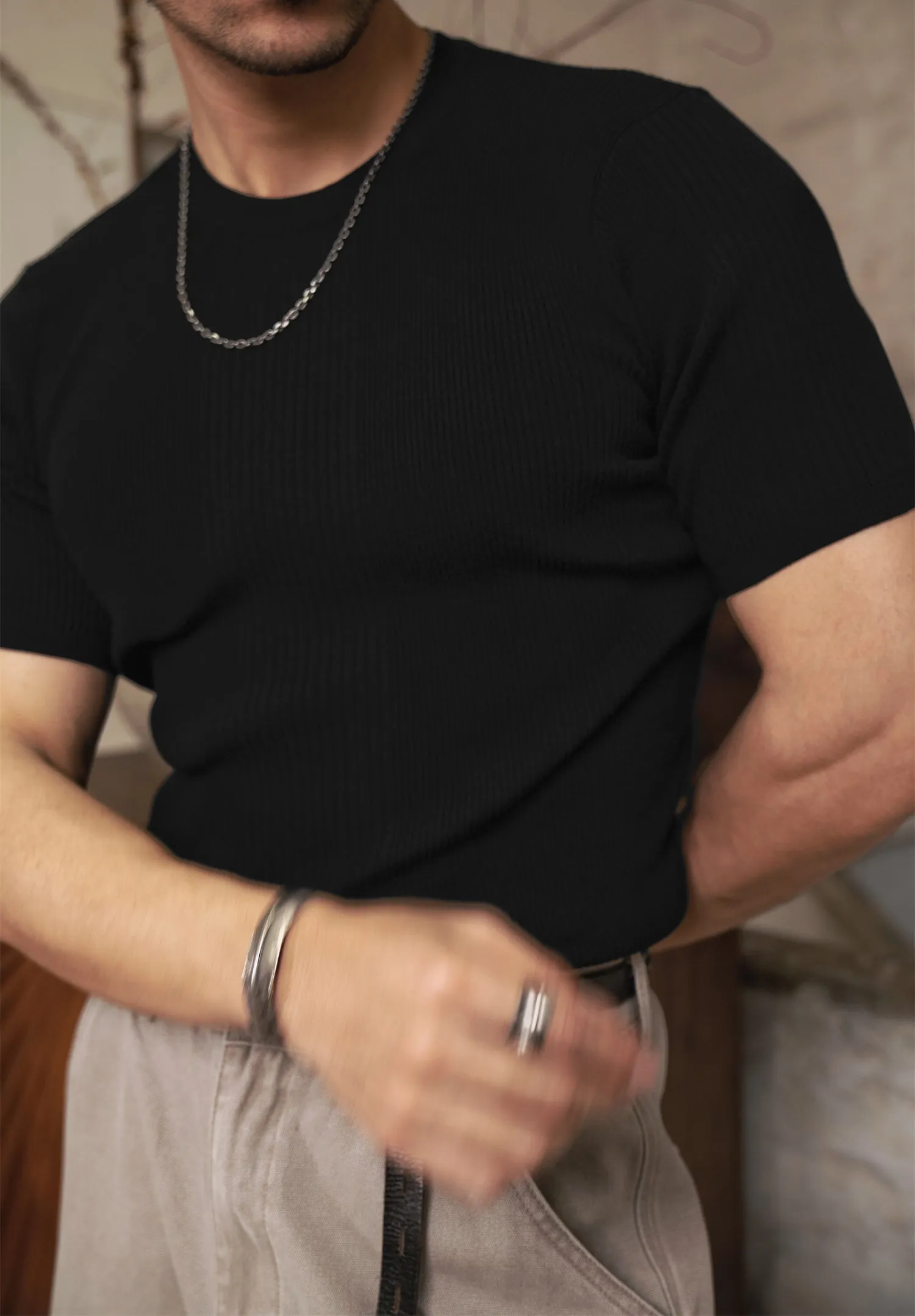 Men's Knitted Stretched T-shirt