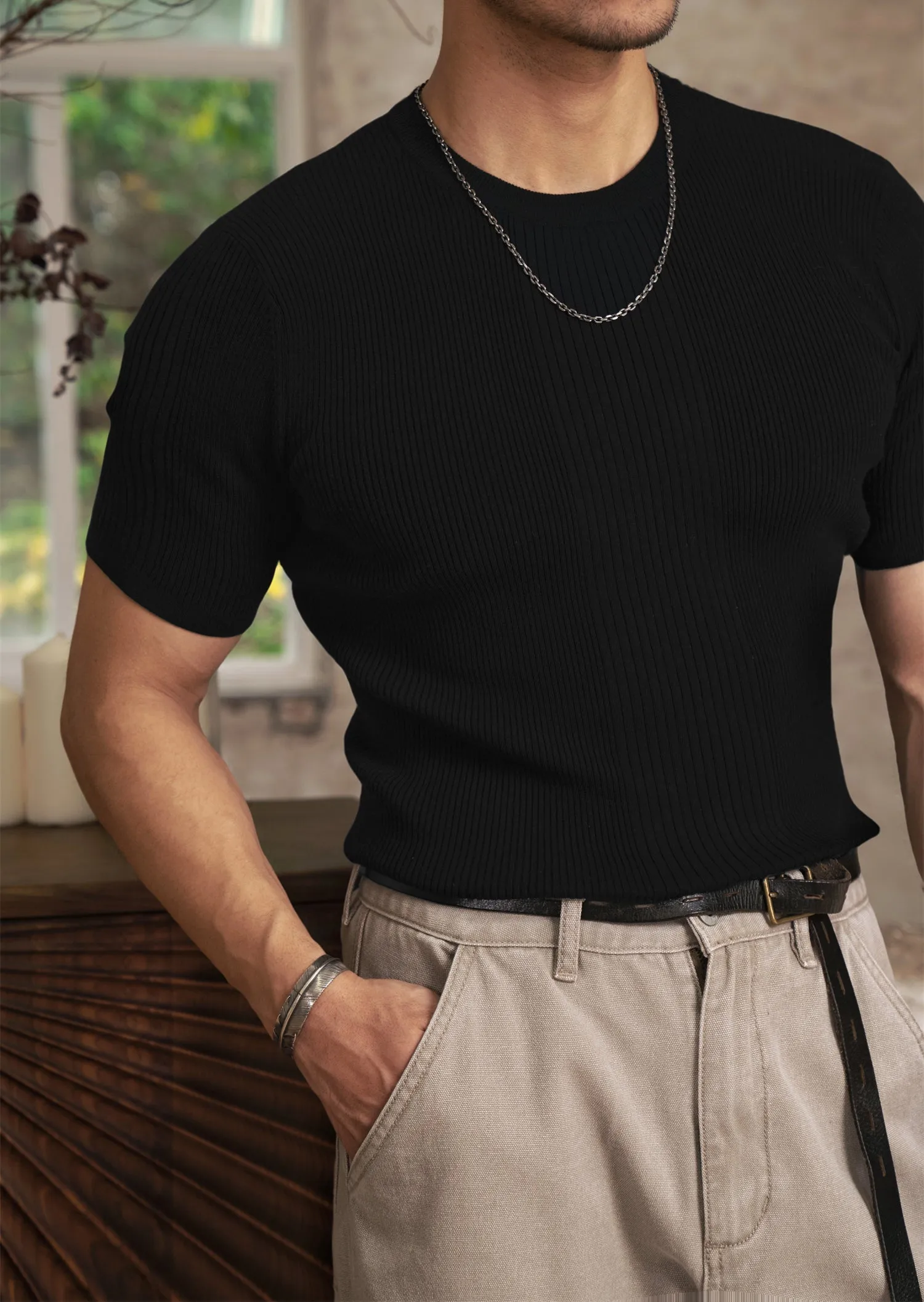 Men's Knitted Stretched T-shirt