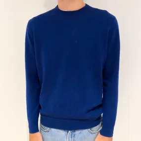 Men's New Deep Ocean Blue Cashmere Crew Neck Jumper Large
