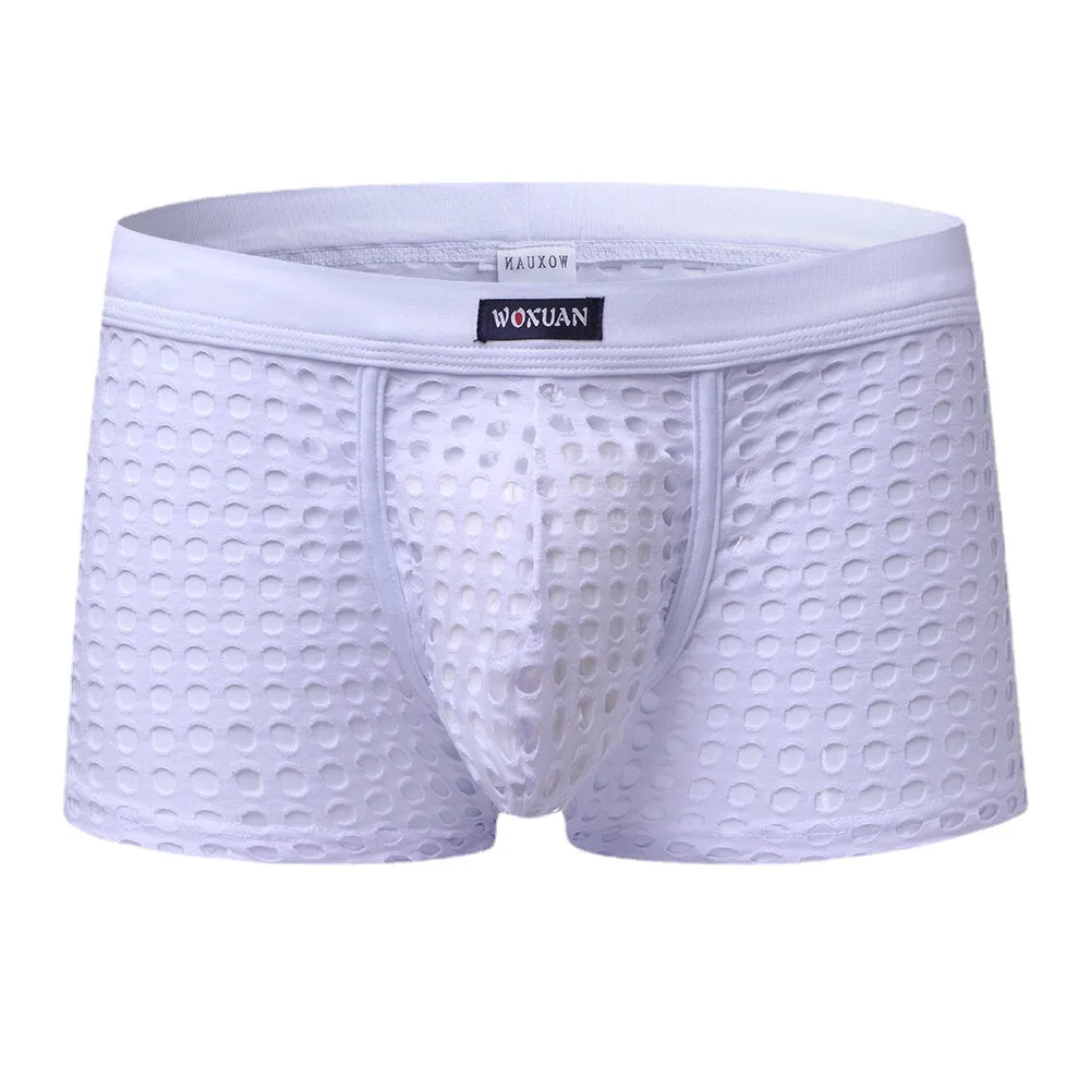 Men's Transparent Mesh Boxers - Solid Color Underwear with Breathable Holes