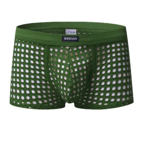 Men's Transparent Mesh Boxers - Solid Color Underwear with Breathable Holes