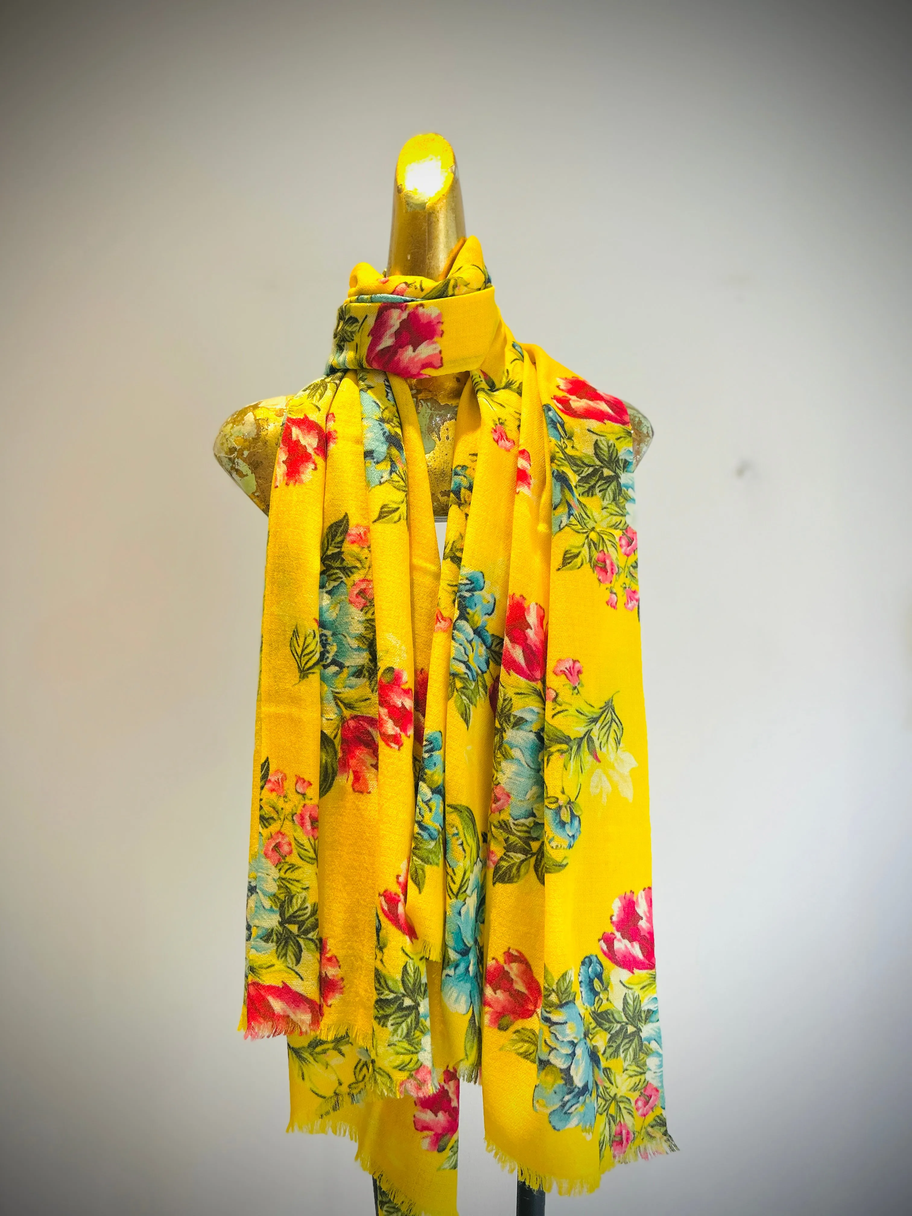 Merino Wool Silk Printed Shawl.     April Sale 25% Off ....At Checkout Use Code April25