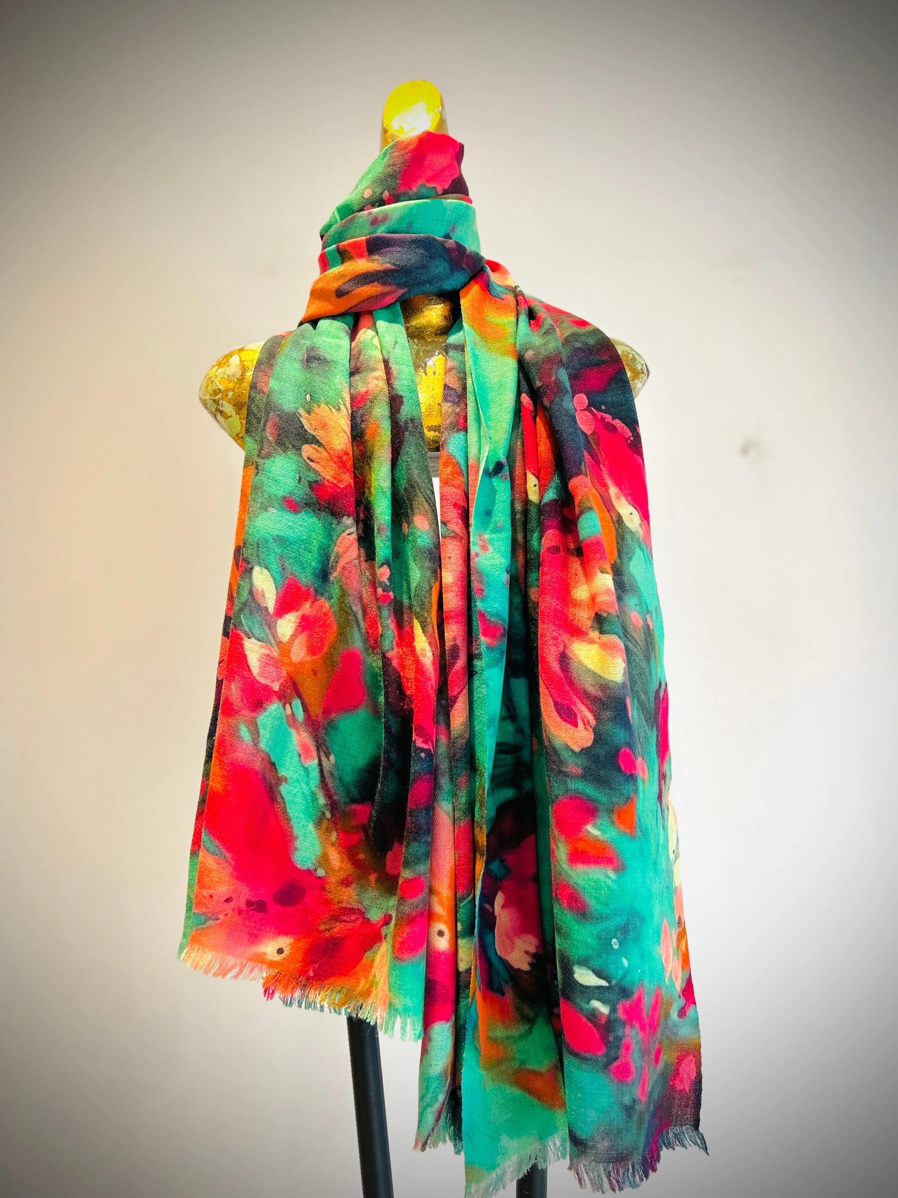 Merino Wool Silk Printed Shawl.     April Sale 25% Off ....At Checkout Use Code April25