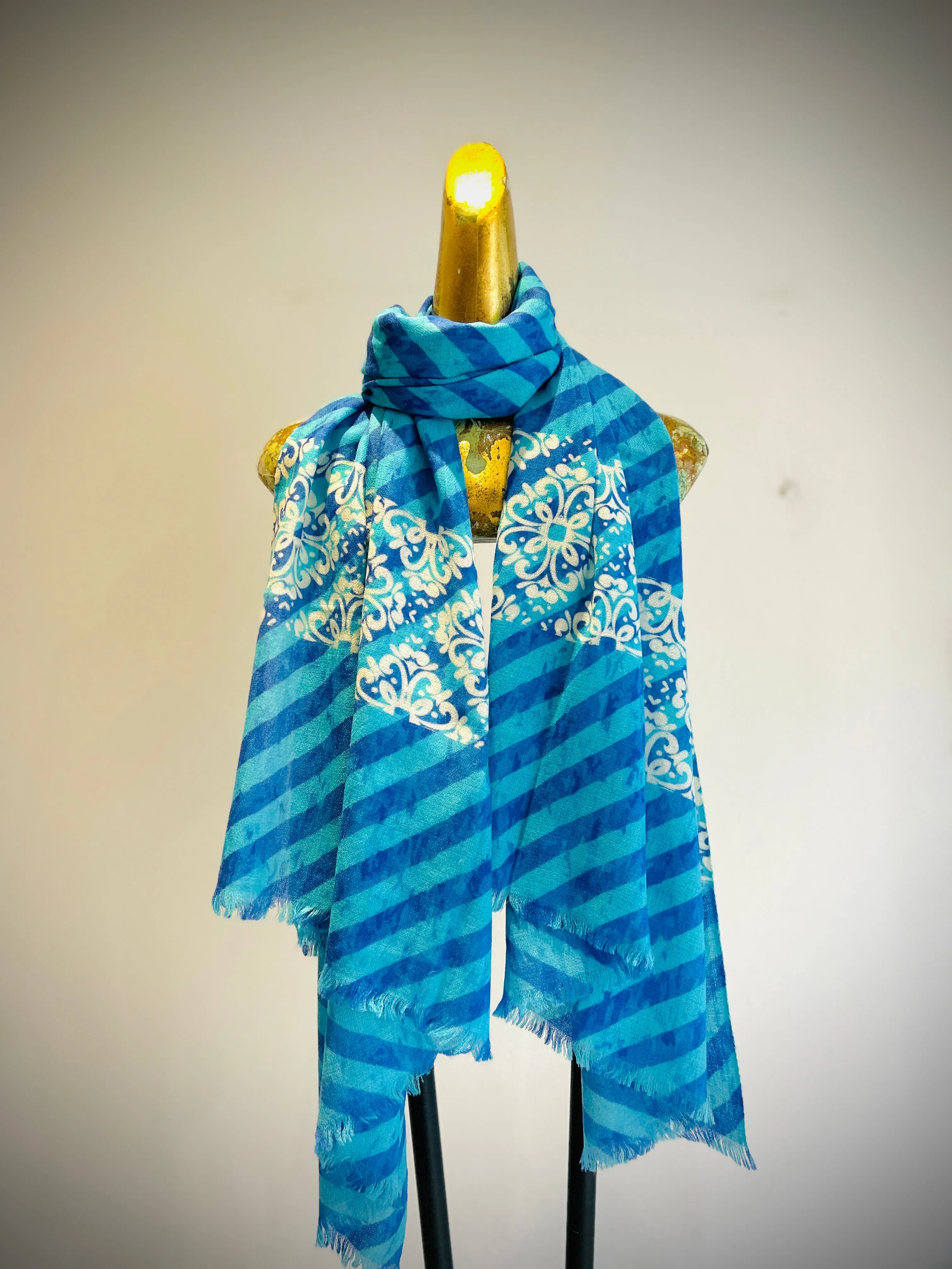 Merino Wool Silk Printed Shawl.     April Sale 25% Off ....At Checkout Use Code April25