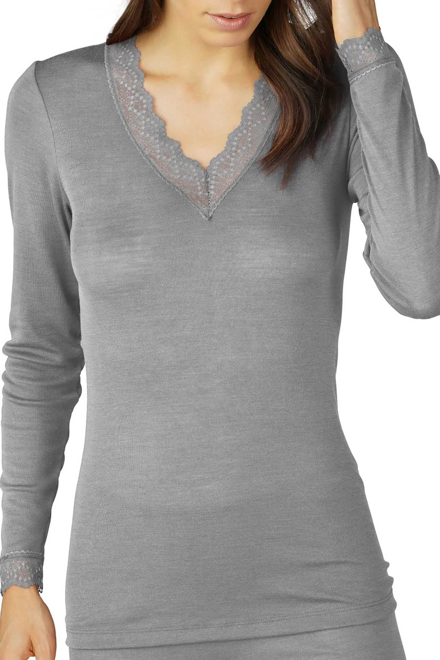 Mey 66003 Grey Silk Touch Wool Long Sleeve Top