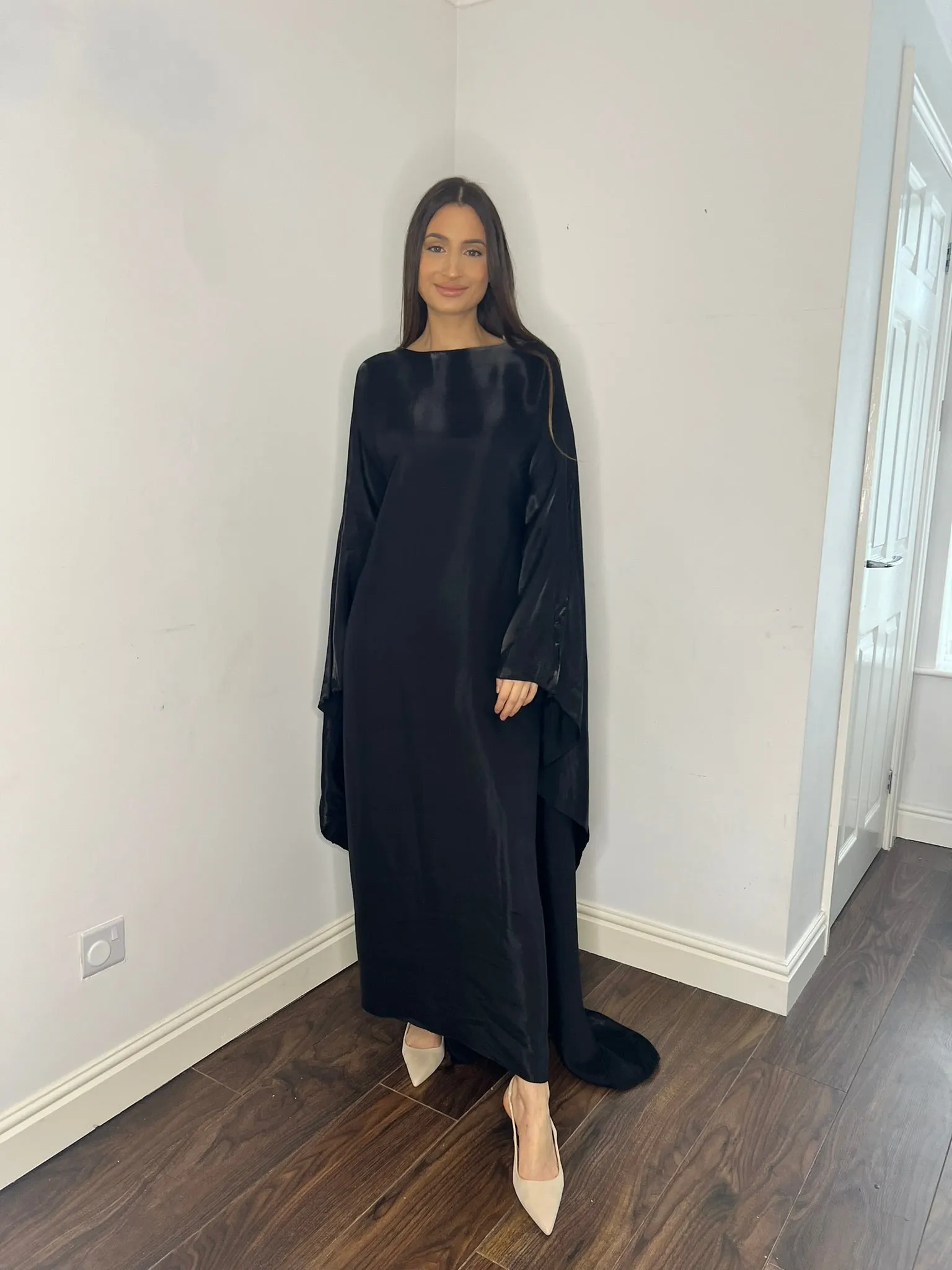 Mina Cape Dress- Shimmer Black